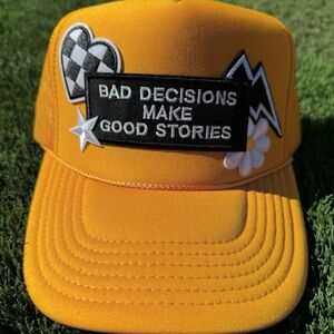 OTTO Mustard Cap. Bad Decisions Make Good  Stories patch hat.